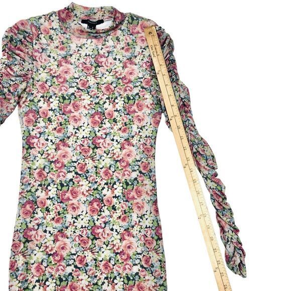 FOREVER 21 Midi Bodycon Dress Womens S Pink Green Floral Print Bohemian Stretch - Picture 12 of 15